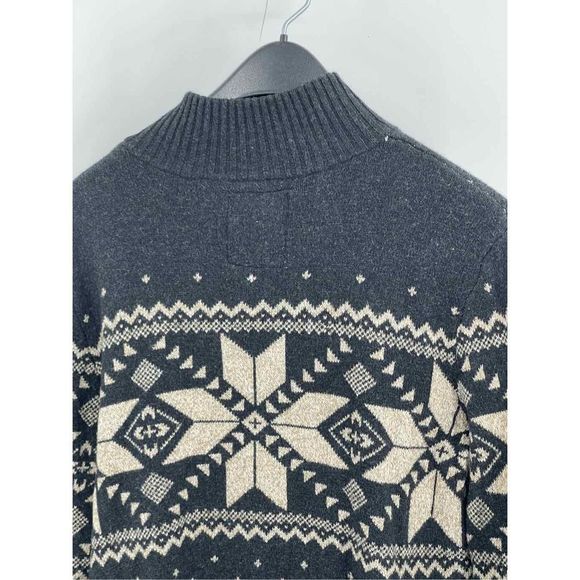 American Eagle Sweater Men’s Medium Mock Neck Fair Isle Charcoal Gray Holiday - Picture 11 of 13
